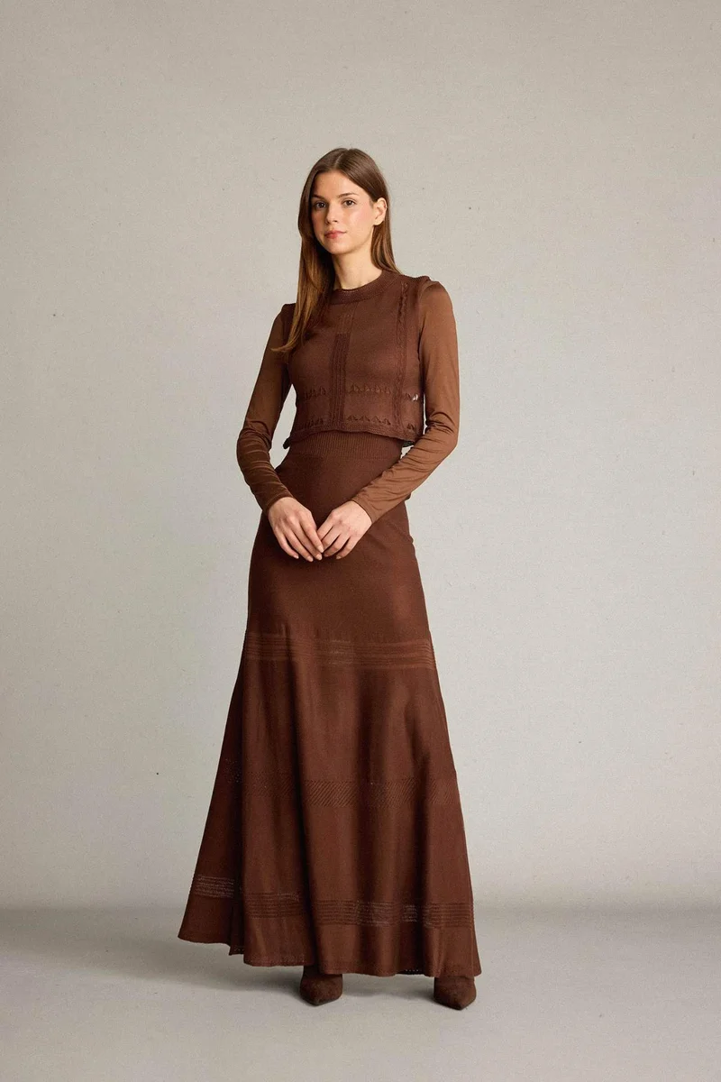 ديفاكتو Crochet Knitwear Blouse Maxi Skirt 2 Piece Set