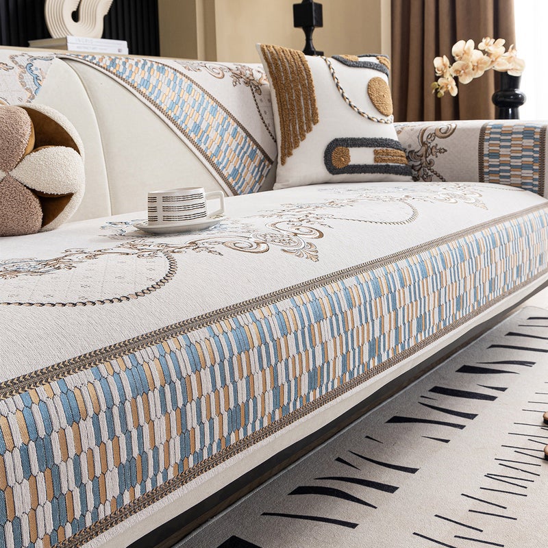 Light Luxury Chenille Sofa Cushion Four Seasons Universal Non-Slip High-Level Living Room Cushion Sofa Cover Cover Cloth Towel WQJF-Deruth-Mibai - Image 1