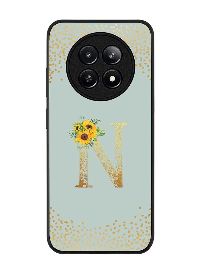 Stylizedd Rugged Black edge case for Realme 12 / Realme 12x, Slim fit Case Cover - Custom Monogram Initial Letter Floral Pattern Alphabet - N (Light Grey ) - Image 1