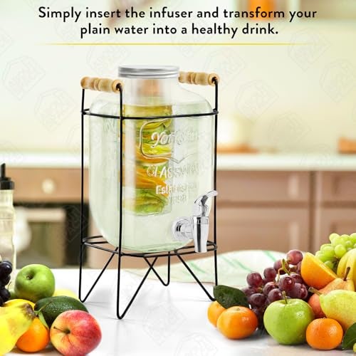 ABOUT SPACE 4 Litre Glass Water Dispenser with Infuser & Stand-Air Tight Lid Detox Water Jar Mason Jar Counter Tabletop Juice,Infused Water Dispenser for Home - Image 5