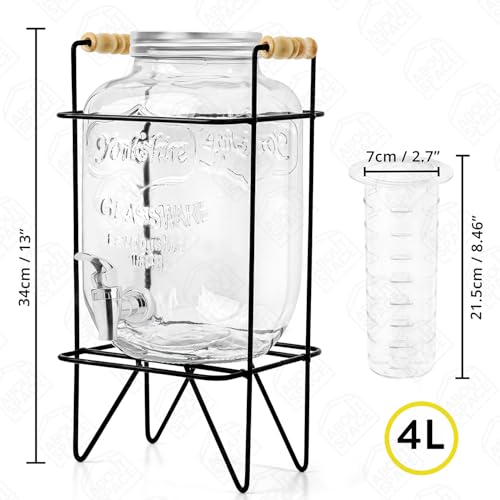 ABOUT SPACE 4 Litre Glass Water Dispenser with Infuser & Stand-Air Tight Lid Detox Water Jar Mason Jar Counter Tabletop Juice,Infused Water Dispenser for Home - Image 2