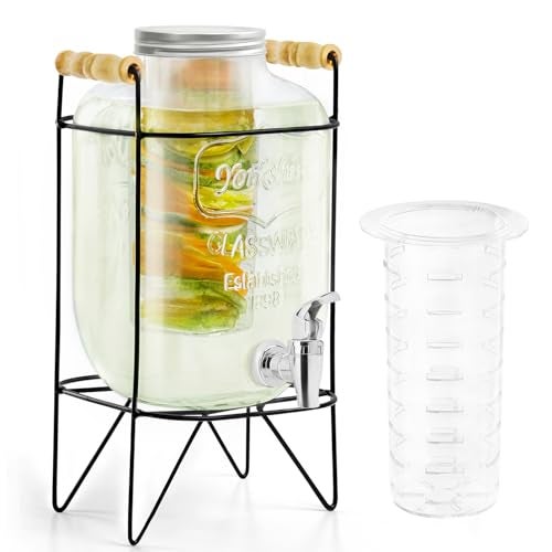 ABOUT SPACE 4 Litre Glass Water Dispenser with Infuser & Stand-Air Tight Lid Detox Water Jar Mason Jar Counter Tabletop Juice,Infused Water Dispenser for Home - Image 1