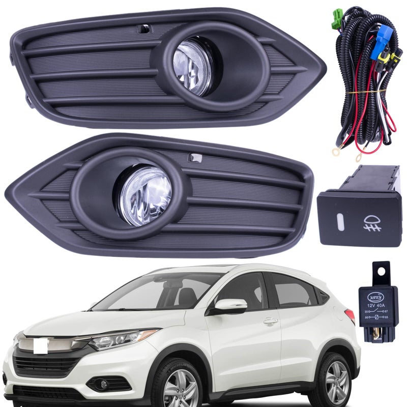 غطاء مصابيح الضباب من بريفير وارهوس مجموعة كاملة مع مفاتيح ودعامات وأسلاك متوافقة مع هوندا HRV 2019-2022 استبدال HO1038158 HO1039158 HO2592143 HO2592136 HO2602104 HO2603104