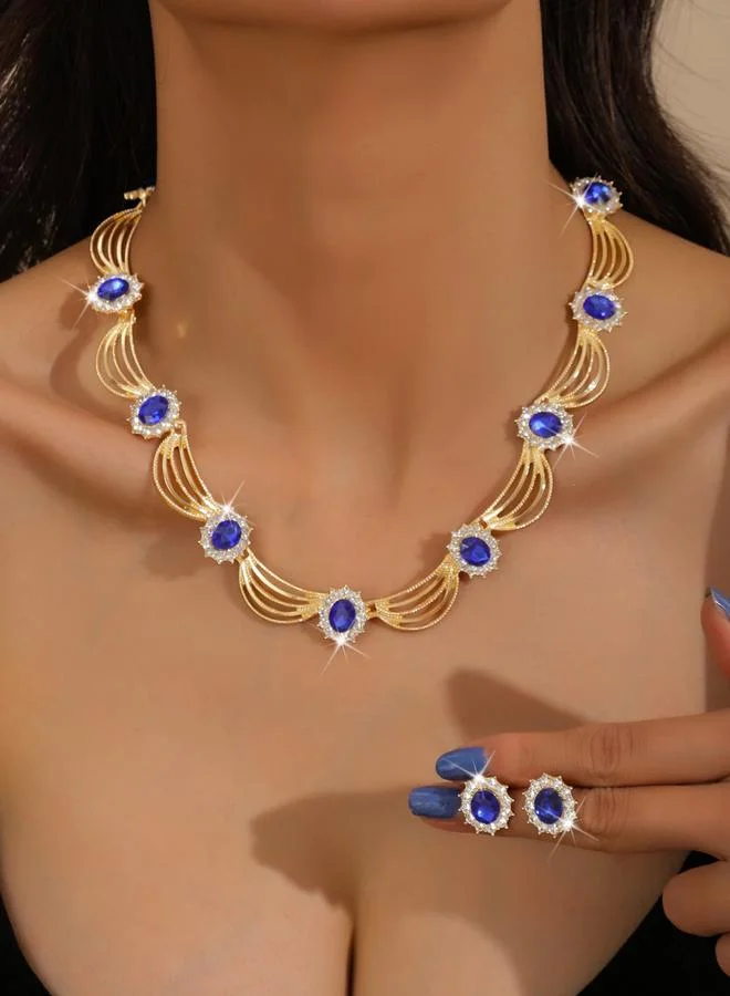 تايك تو طقم مجوهرات قلادة وسلاسل متعددة وأقراط مزينة قطعتين