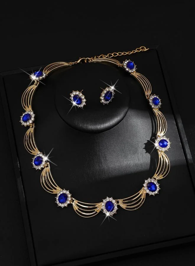 تايك تو طقم مجوهرات قلادة وسلاسل متعددة وأقراط مزينة قطعتين