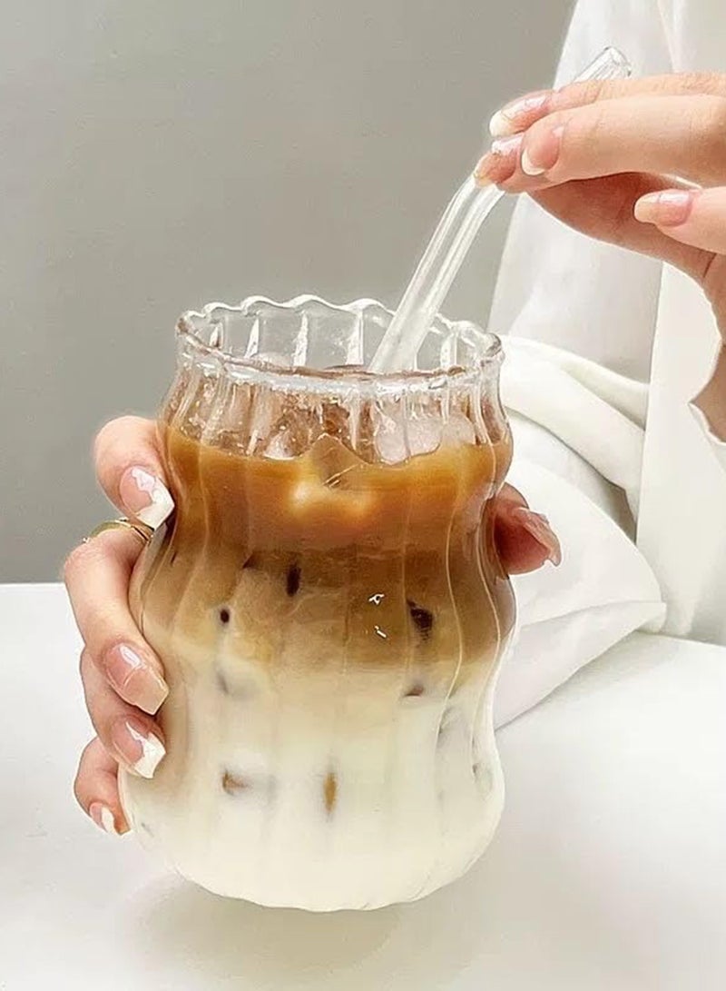 الدامكونية كوب زجاجي مموج كلاسيكي بسعة 18 أونصة – تصميم أنيق للمياه، القهوة، العصير، الحليب والمشروبات الباردة - Image 1