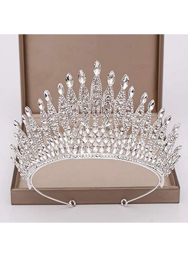 KODENG Trendy Silver Color Rhinestone Crystal Queen Big Crown Bridal Wedding Tiara Women Beauty Pageant Bridal Hair Accessories Jewelry (Silver) - Image 1