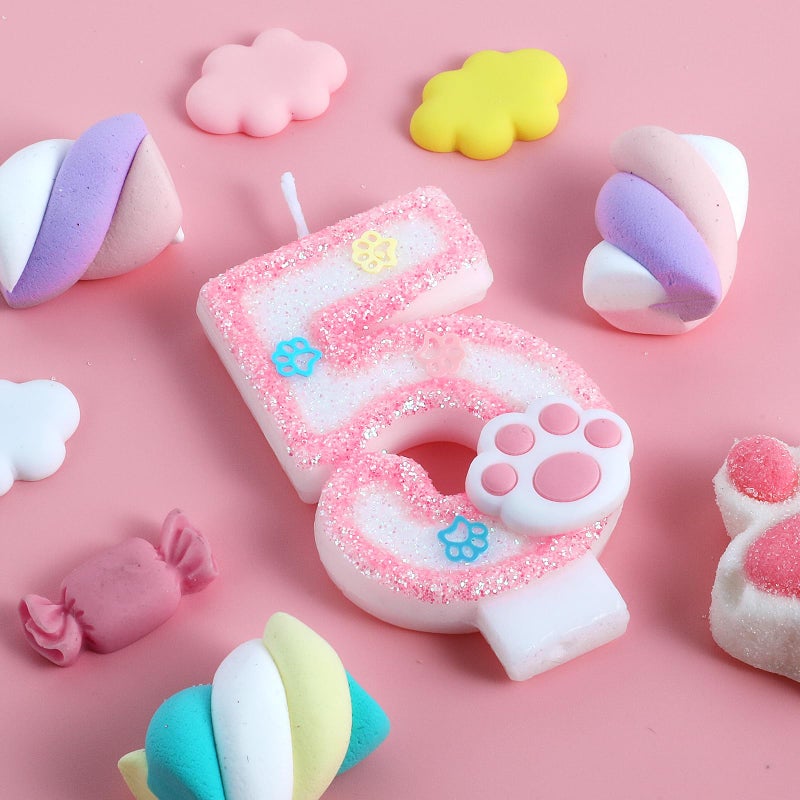 AKURIEEY Dog and Cat 5th Birthday Candle Pink Numbers 5 Candle Paw Cake Topper Cupcake Decorations for Pet Theme Party Decor Anniversary Celebrations Supplies - Image 2
