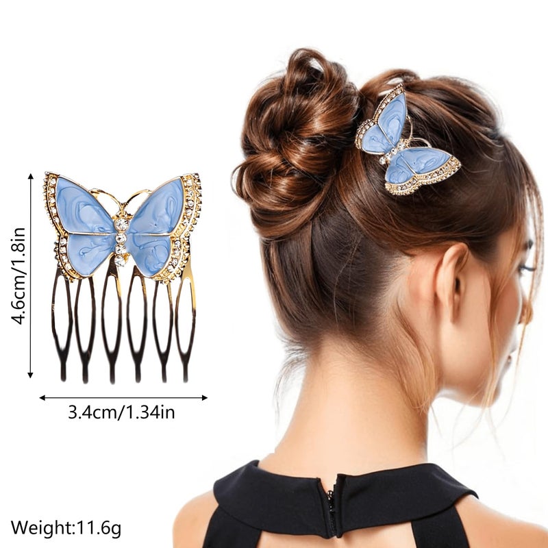 XINHONGJIN 6pcs Vintage Hair Side Combs for Women Decorative,Butterfly Flower Leaf Pearl Rhinestone Metal Hair Comb Tooth Clip with Teeth Grip Crystal Bridal Hair Piece Pins for Wedding Accessories - Image 3