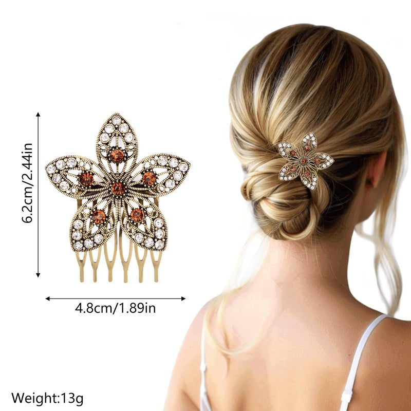 XINHONGJIN 6pcs Vintage Hair Side Combs for Women Decorative,Butterfly Flower Leaf Pearl Rhinestone Metal Hair Comb Tooth Clip with Teeth Grip Crystal Bridal Hair Piece Pins for Wedding Accessories - Image 5