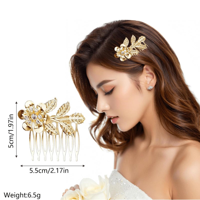 XINHONGJIN 6pcs Vintage Hair Side Combs for Women Decorative,Butterfly Flower Leaf Pearl Rhinestone Metal Hair Comb Tooth Clip with Teeth Grip Crystal Bridal Hair Piece Pins for Wedding Accessories - Image 2