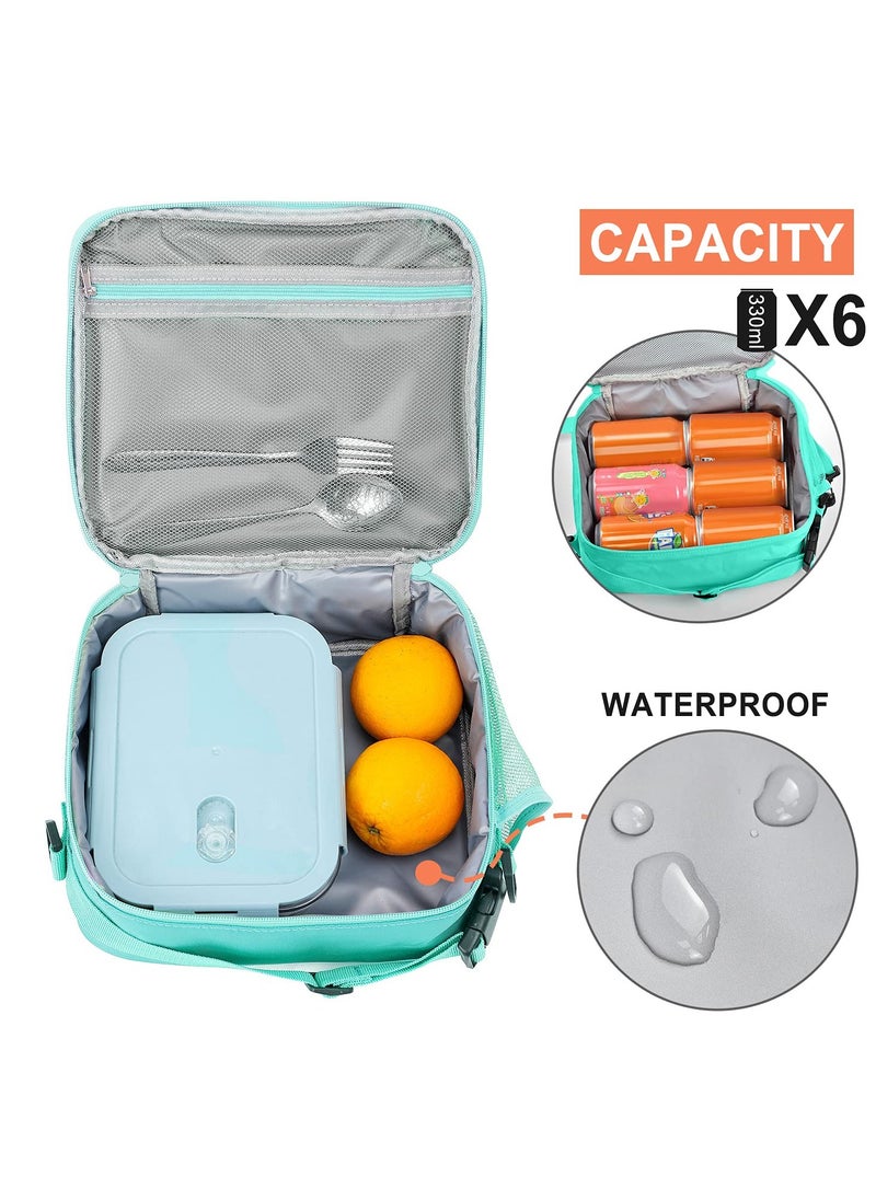 SYOSI Children's Lunch Box, Rainbow Laser Tote Leakproof Insulated Lunch Bag Reusable Insulated Bento Bag Picnic Ice Bag Girls Simple Shoulder Bag for School and Outdoor Backpack (Green)  - Image 4