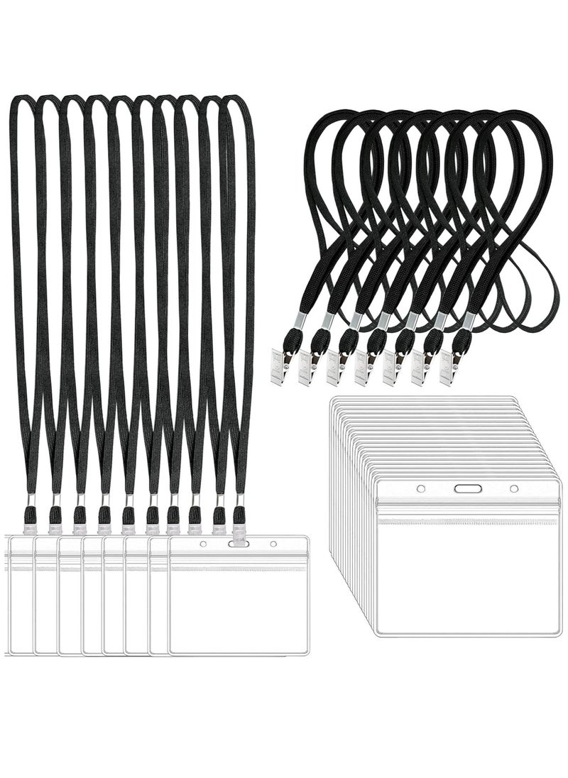 Generic - Clear ID Badge Holder with Lanyard, Plastic Horizontal Name Tags Badge ID Card Holders and Black Lanyards with Clip lanyards for id Badges 100Pcs, 85 x 100 mm - Image 1