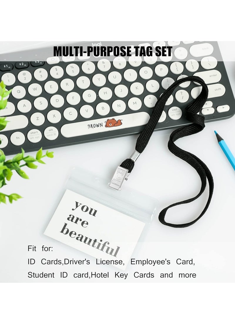 Generic - Clear ID Badge Holder with Lanyard, Plastic Horizontal Name Tags Badge ID Card Holders and Black Lanyards with Clip lanyards for id Badges 100Pcs, 85 x 100 mm - Image 1