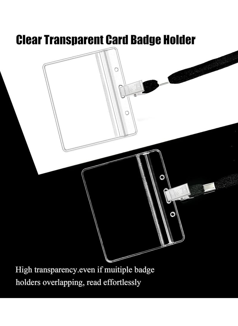 Generic - Clear ID Badge Holder with Lanyard, Plastic Horizontal Name Tags Badge ID Card Holders and Black Lanyards with Clip lanyards for id Badges 100Pcs, 85 x 100 mm - Image 1