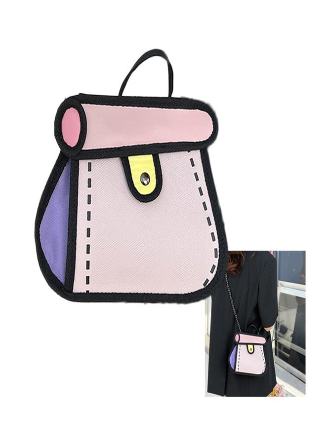 Craoopii Funny 2D Cartoon Crossbody Bag Creative Cute Handbag 3D Style 2D Drawing Canvas Bag for Women & Men (Pink) - Image 1