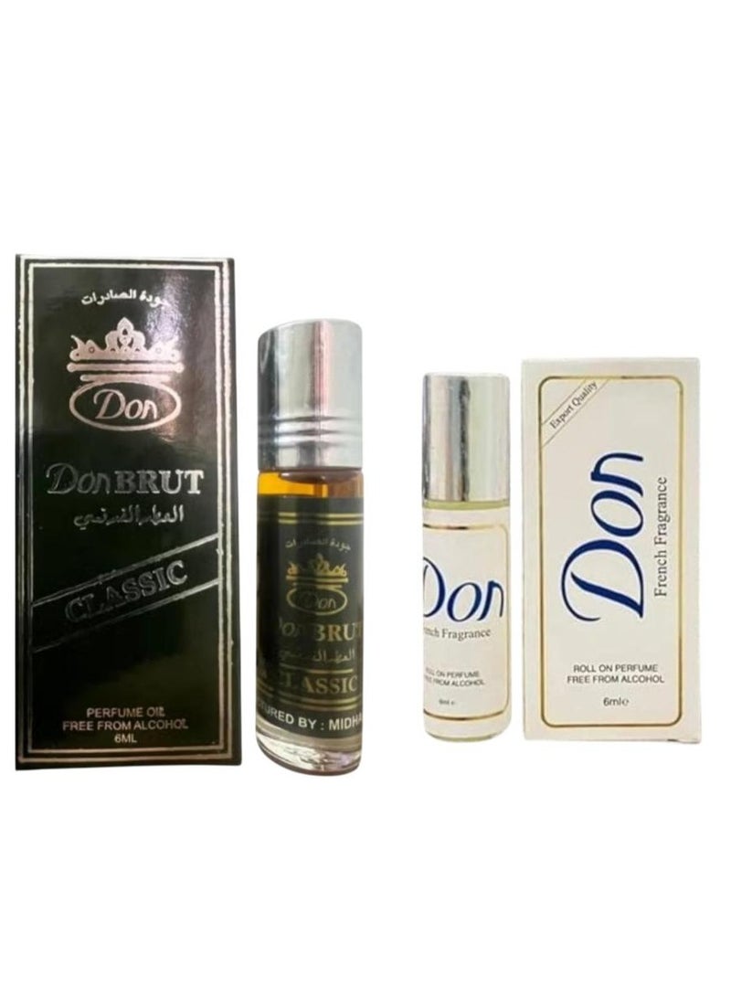 French Fragrance Roll On Perfume + Brut 6ml 2 Pcs