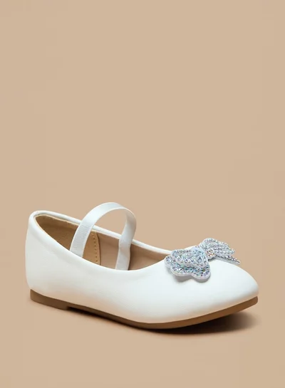 فلورا بيلا من شو إكسبرس Bow Accent Slip-On Round Toe Ballerina Shoes with Elastic Strap