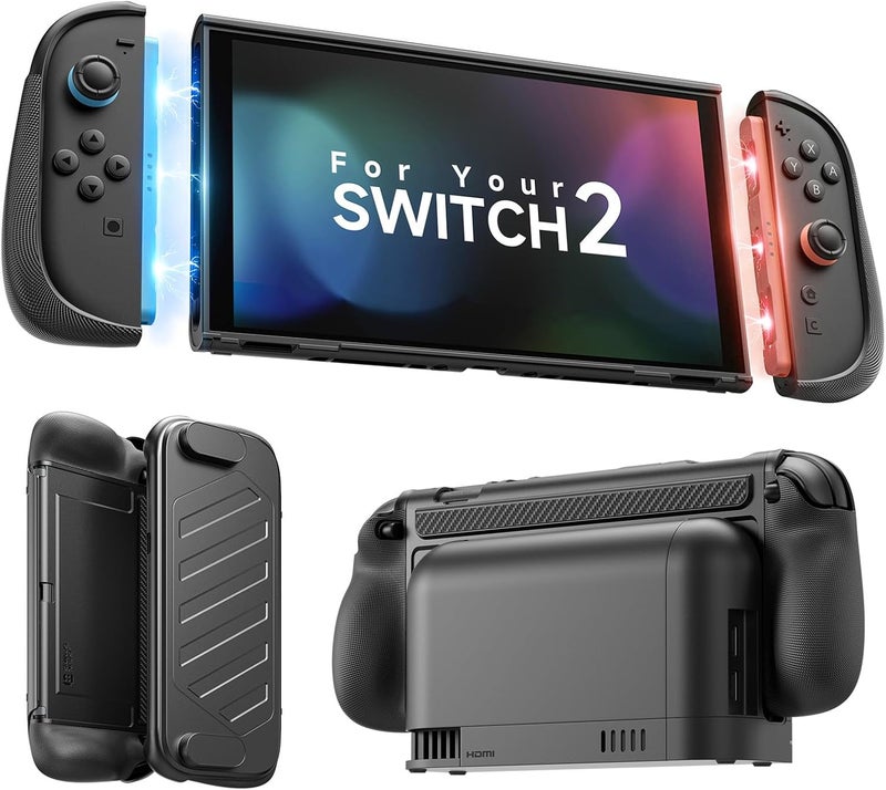 jsaux Split Every Day Case for Switch 2, TPU Middle Frame & PC Front Cover, Dockable, Non Slip Ergonomic Grip, 8 Game Card Storage, Includes Adjustable Stand, Drop Protection - PC0123B - Image 1