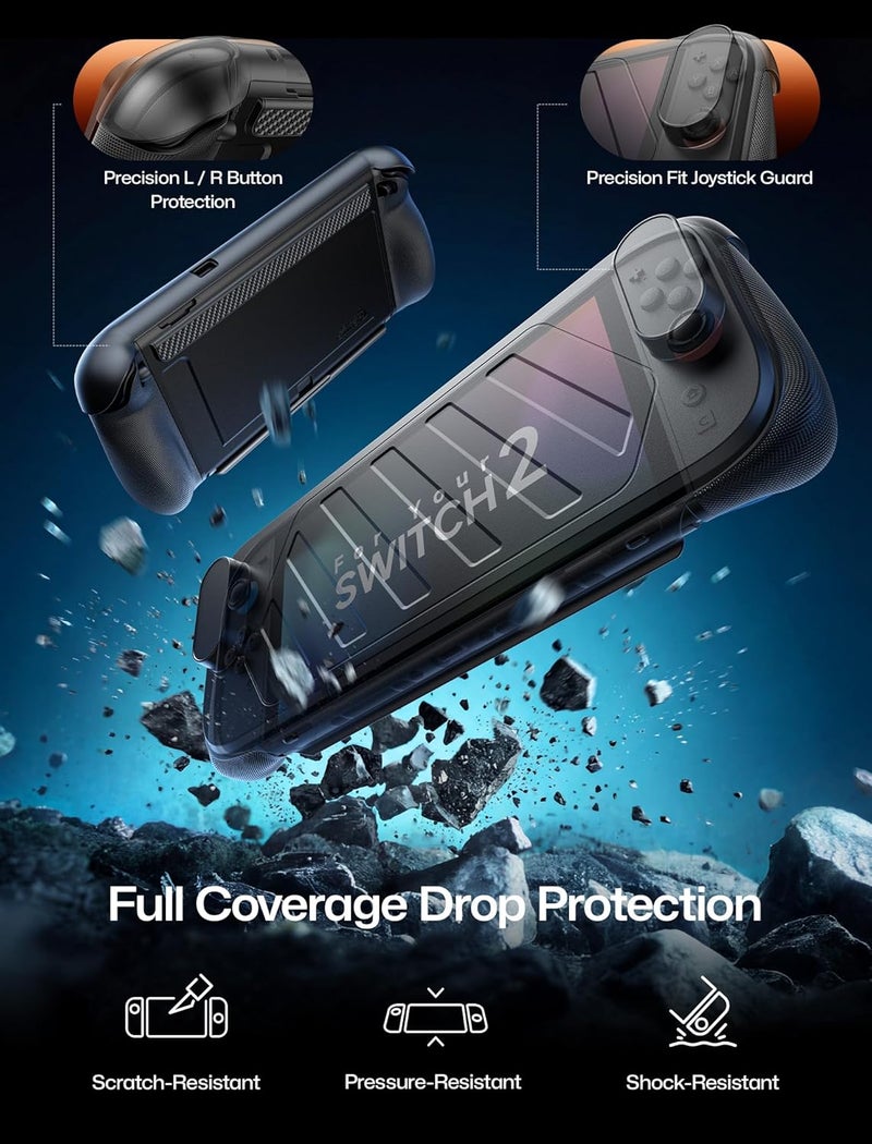 jsaux Split Every Day Case for Switch 2, TPU Middle Frame & PC Front Cover, Dockable, Non Slip Ergonomic Grip, 8 Game Card Storage, Includes Adjustable Stand, Drop Protection - PC0123B - Image 5
