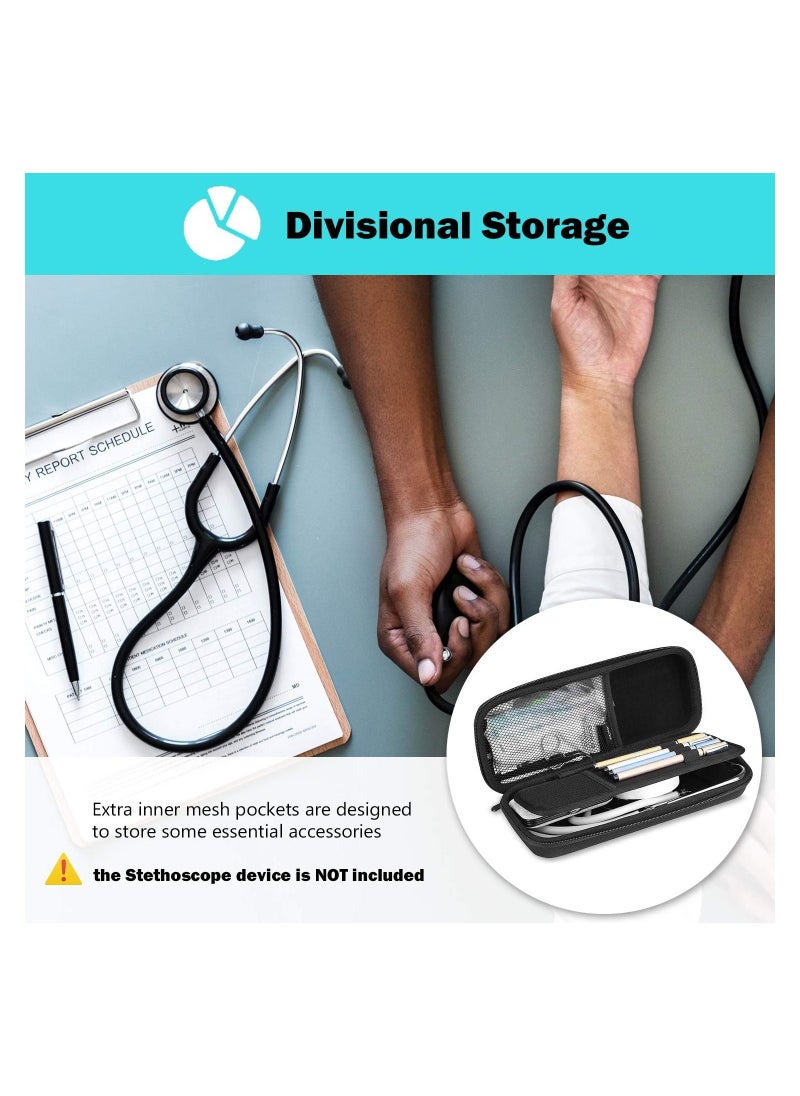 Procases - Stethoscope Hard Carrying Case, Shockproof Travel Storage Bag for Littmann/Omron/ADC/Dixie EMS Stethoscope, with Extra Mesh Pockets for Small Accessories [Device NOT Included] -Black - Image 1