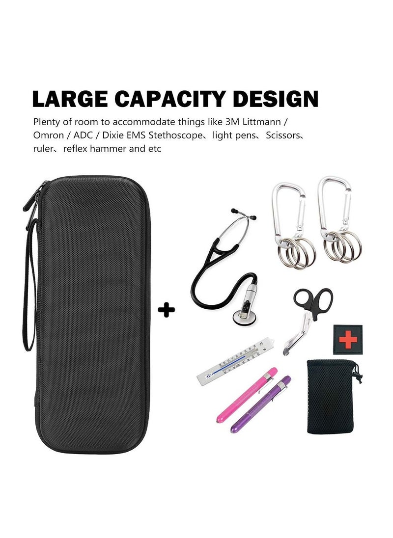 Procases - Stethoscope Hard Carrying Case, Shockproof Travel Storage Bag for Littmann/Omron/ADC/Dixie EMS Stethoscope, with Extra Mesh Pockets for Small Accessories [Device NOT Included] -Black - Image 1