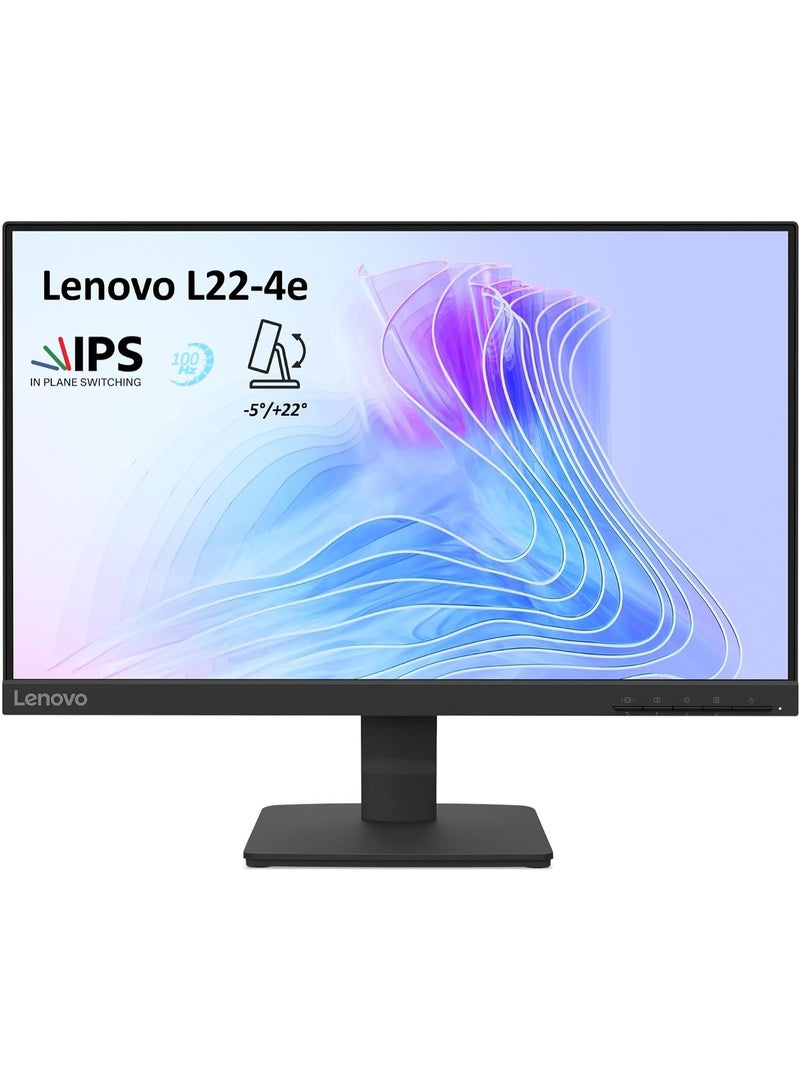Lenovo L22-4e 21.5" FHD IPS Office Monitor, 100Hz Refresh Rate, 4ms Response Time, HDMI & VGA, Low Blue Light, Raven Black (D25215FL0) Raven Black - Image 1