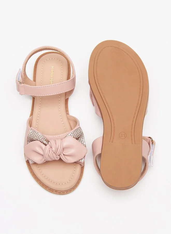 Flora Bella By Shoexpress Girl's Bow Accented Sandals With Hook And Loop Closure Ramadan Collection