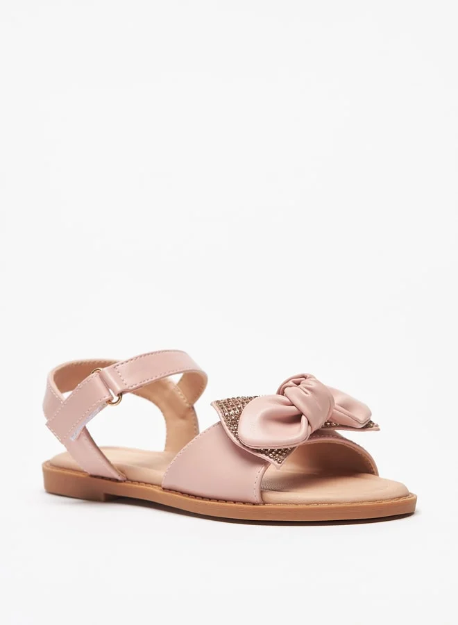 Flora Bella By Shoexpress Girl's Bow Accented Sandals With Hook And Loop Closure Ramadan Collection