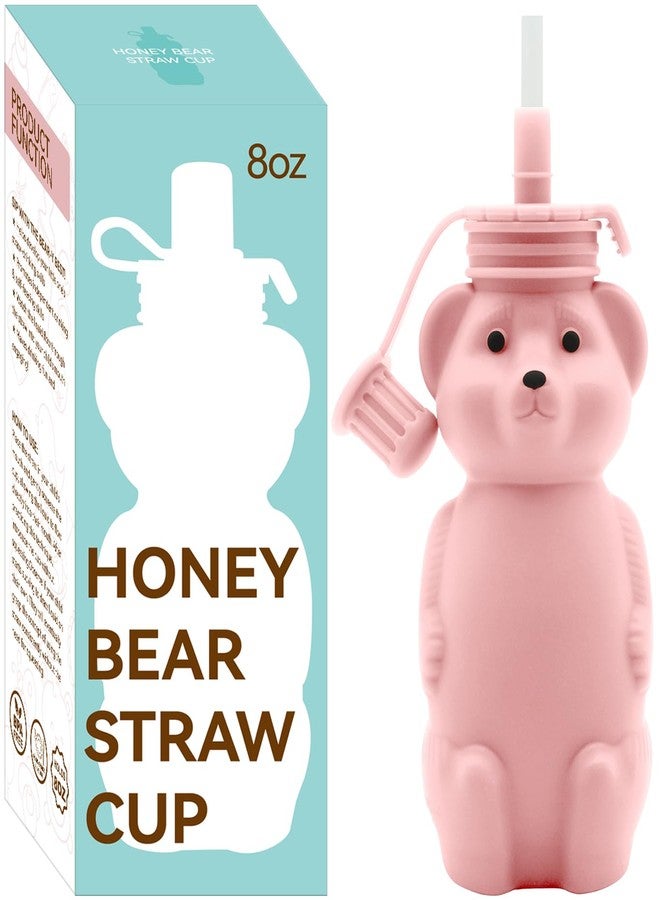 Mootikar Honey Bear Silicone Straw Cup, Babies Water Drinking Cup, 8-Ounce Therapy Sippy Bottles for Speech and Feeding Training, BPA Free & Dishwasher Safe (PINK) - Image 1