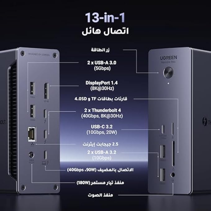 rayihni REVODOK MAX 213, 13-IN-1 THUNDERBOLT 4 DOCK WITH DUAL 4K@60HZ, SINGLE 8K DISPLAY, 90W CHARGING, 3X 40GBPS THUNDERBOLT, 5 USB A AND C, 2.5G ETHERNET, SD/TF 4.0 FOR IPHONE 17, MACBOOK, WINDOWS - Image 2