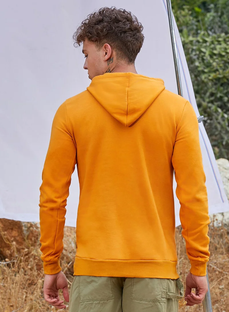 Campus Sutra Men's Mustard Yellow Pullover Hoodie With Contrast Drawstring