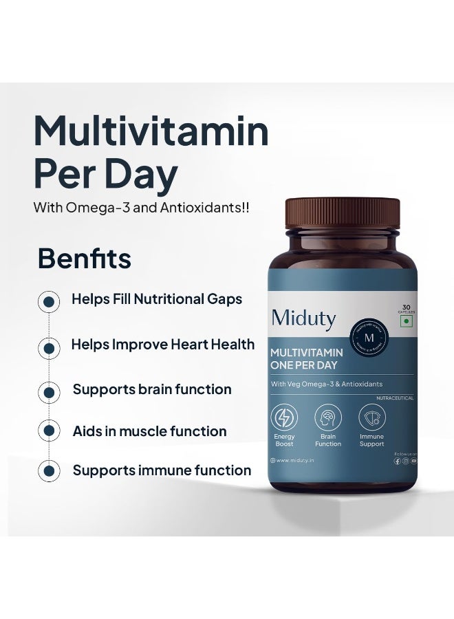 Miduty Multivitamin with Veg Omega 3 | Immunity Booster & Muscle Function for Men & Women | Daily Vitamin Supplement with DHA, A-Lipoic Acid, Grape Seed Extract, Magnesium - 30 Capsule - Image 4