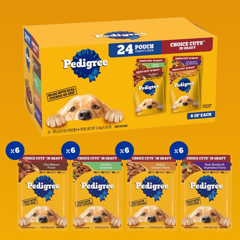 Pedigree Choice Cuts in Gravy Adult Soft Wet Dog Food 24-Count Variety Pack, 3.5 oz. Pouches - Image 2