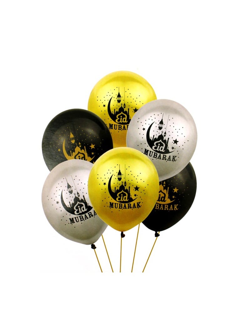 PARTY FUN - Eid Mubarak Balloon 12" 6Pcs Card - Image 1