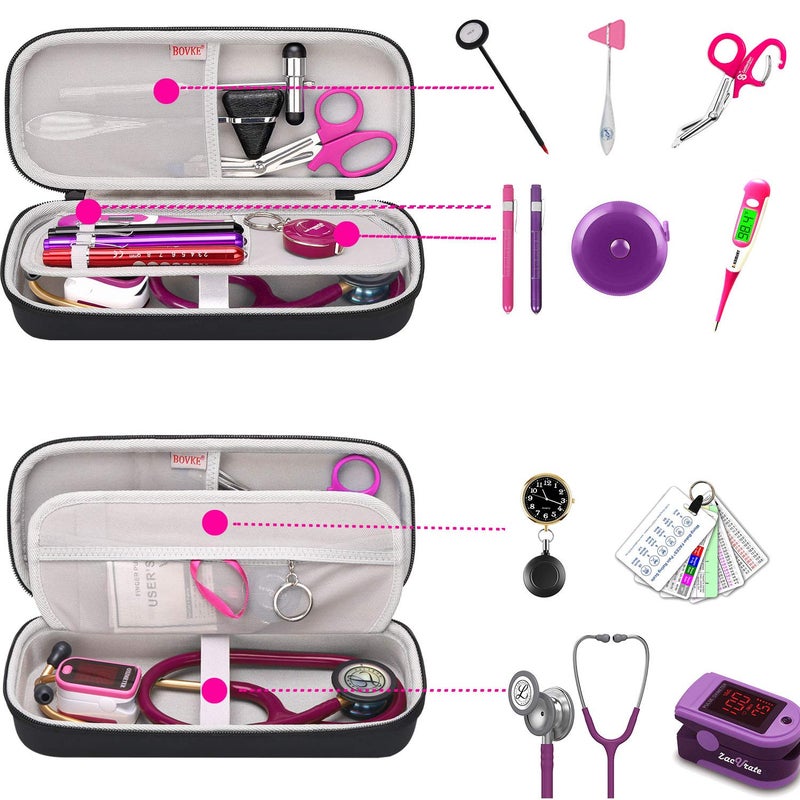BOVKE Carrying Stethoscope Case for 3M Littmann Classic III Monitoring/Lightweight II S.E/Cardiology IV Diagnostic/MDF Acoustica Stethoscopes, Extra Pocket for Doctor & Nurse Accessories, Black - Image 2