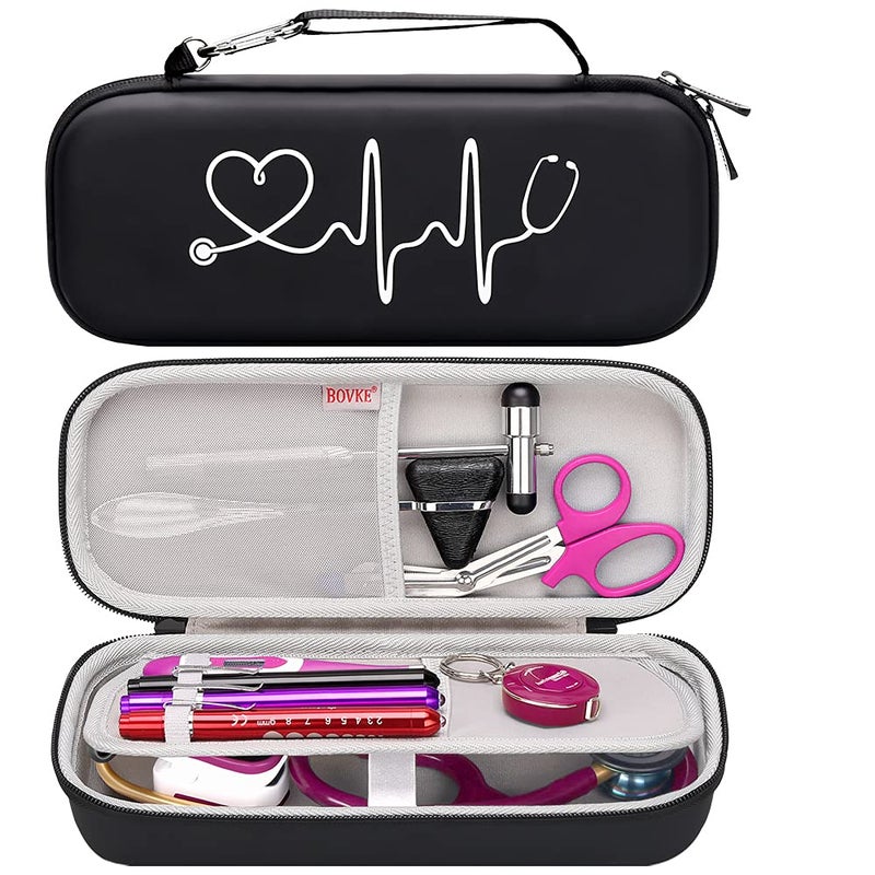 BOVKE Carrying Stethoscope Case for 3M Littmann Classic III Monitoring/Lightweight II S.E/Cardiology IV Diagnostic/MDF Acoustica Stethoscopes, Extra Pocket for Doctor & Nurse Accessories, Black - Image 1