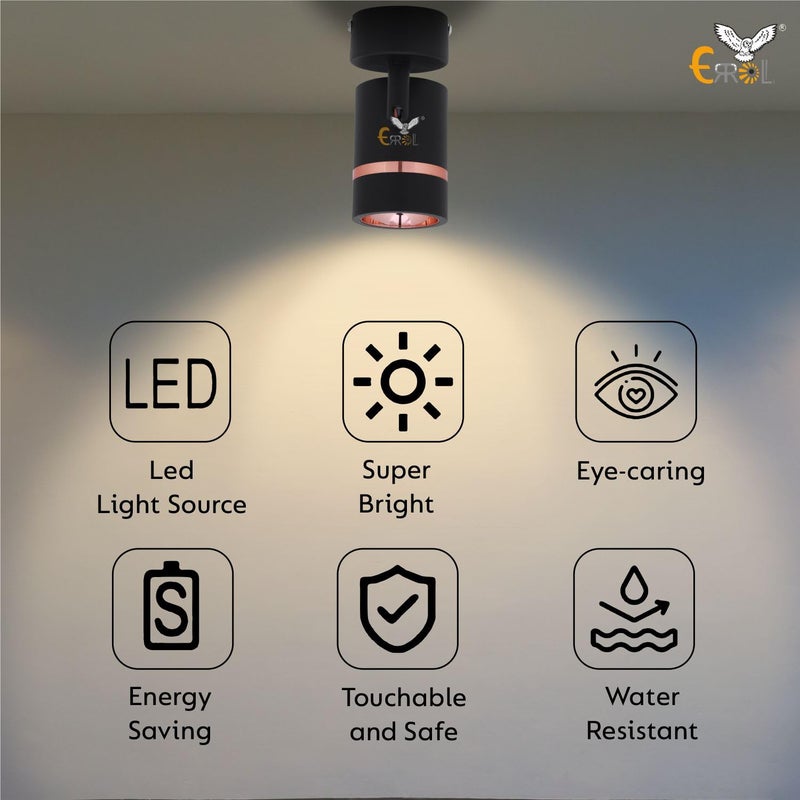 Errol Black Rose Gold Ring Spot Lights Aluminium Focus Light Adjustable Head Spot Light for Wall Warmwhite 6 watt 13 cm H x 8 W x 10 L cm Black - Image 5