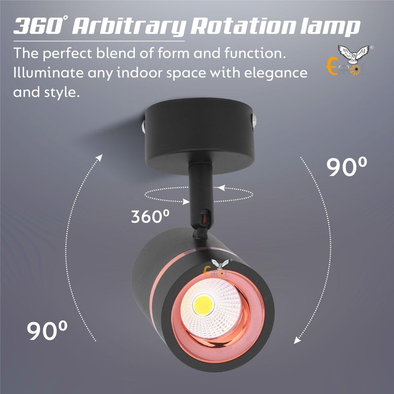 Errol Black Rose Gold Ring Spot Lights Aluminium Focus Light Adjustable Head Spot Light for Wall Warmwhite 6 watt 13 cm H x 8 W x 10 L cm Black - Image 4