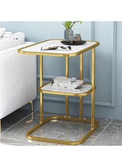 Side Table, Square Double-Layer Coffee Table Sofa Side Table Light Luxury Table Living Room Simple Mini Small Apartment Home Bedside End Table Side Table