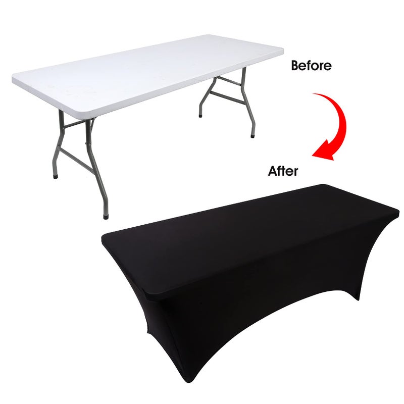 BDDC Table Covers for 6 Foot Tables, 2 Pack Black Washable and Wrinkle Resistant Stretch Tablecloths Rectangle 6ft for Events, Wedding, Banquets, Parties - Image 3
