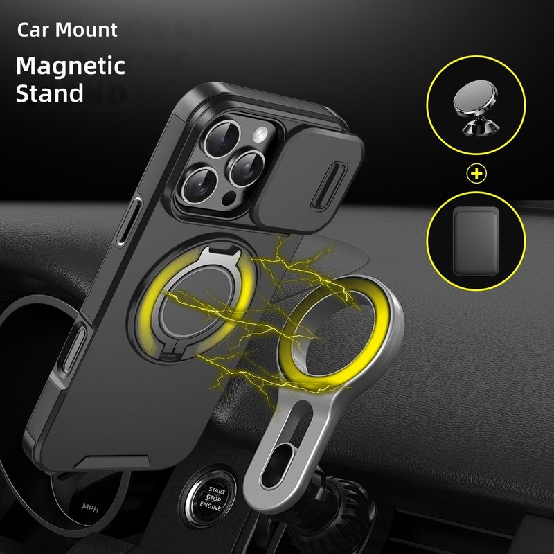 Saiboro Magnetic Phone Case for iPhone 17 Pro Max, Shockproof with Stand, Anti-Fingerprint - Silver - Image 5