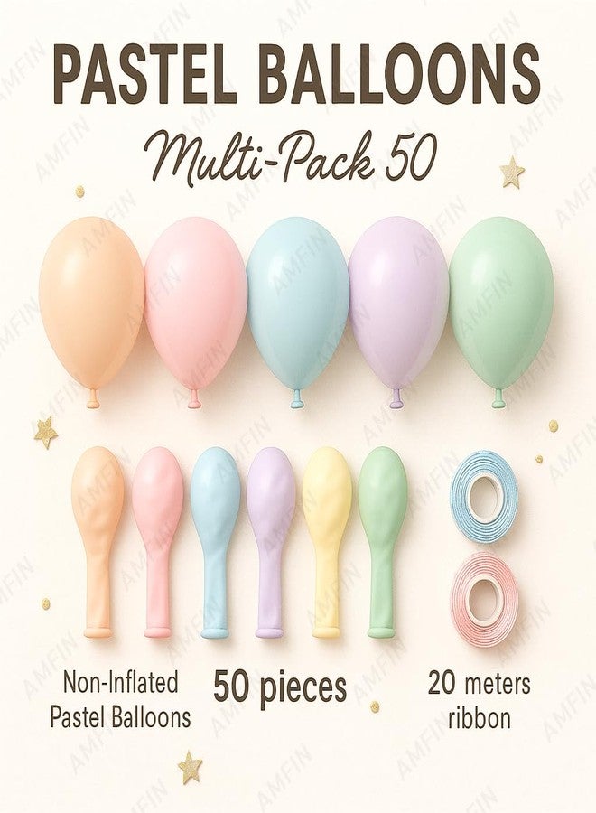AMFIN (Pack of 50) Pastel Birthday Decoration Item Balloons - Multicolour - Image 2