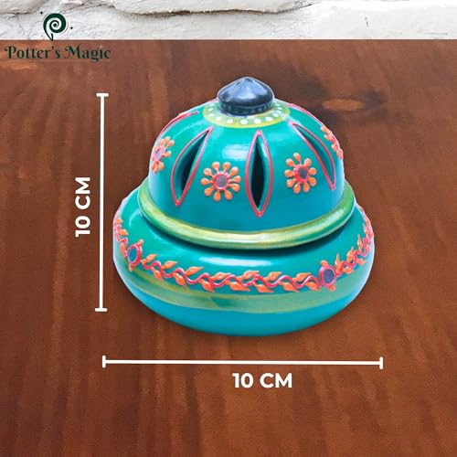 Potter's Magic Handcrafted Terracotta Incense Cone Holder | Decorative Sambrani & Dhoop Stand for Pooja Room, Meditation, Festive Decor | Eco-Friendly Clay Agarbatti Burner & Traditional Gift | Green - Image 5