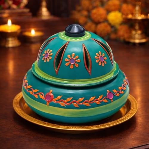 Potter's Magic Handcrafted Terracotta Incense Cone Holder | Decorative Sambrani & Dhoop Stand for Pooja Room, Meditation, Festive Decor | Eco-Friendly Clay Agarbatti Burner & Traditional Gift | Green - Image 1