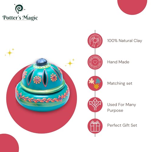 Potter's Magic Handcrafted Terracotta Incense Cone Holder | Decorative Sambrani & Dhoop Stand for Pooja Room, Meditation, Festive Decor | Eco-Friendly Clay Agarbatti Burner & Traditional Gift | Green - Image 2