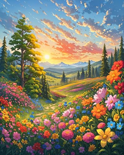 ldazao Landscape Adult Paint By Number Kits Paint By Numbers FlowersFlower Paint By Numbers Kit for Adults DIY Canvas Oil Painting Paint By Number for Gift Home Wall Decor 16x20 Inch - Image 1