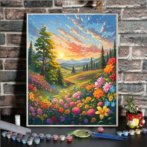 ldazao Landscape Adult Paint By Number Kits Paint By Numbers FlowersFlower Paint By Numbers Kit for Adults DIY Canvas Oil Painting Paint By Number for Gift Home Wall Decor 16x20 Inch - Image 3