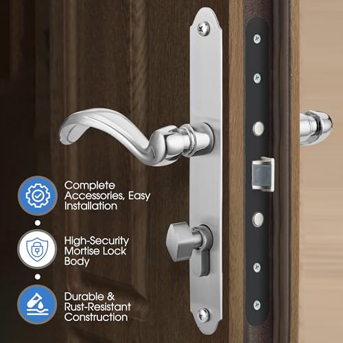 HauSun Storm Door Handle Set Replacement Kit with 2 Point Mortise Lock and Key,Security Door Keyed Lever Handle Fits for Pella or Larson Storm Door (Brushed Nickel) - Image 3