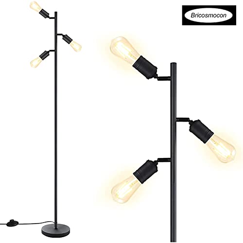 Bricosmocon Industrial Standing Lamp with 3 Adjustable Rotating Lights - Tree Floor Lamp for Living Room, Bedroom, Home, Office (E26 Edison Bulb, Black) - Image 2
